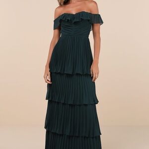 Lulus Always Remarkable Emerald Pleated Off-the-shoulder Maxi Dress Green